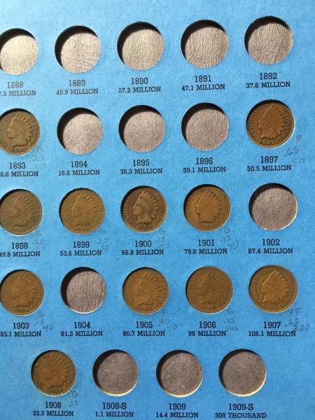 Indianhead cents 1856 to 1909 but not complete.