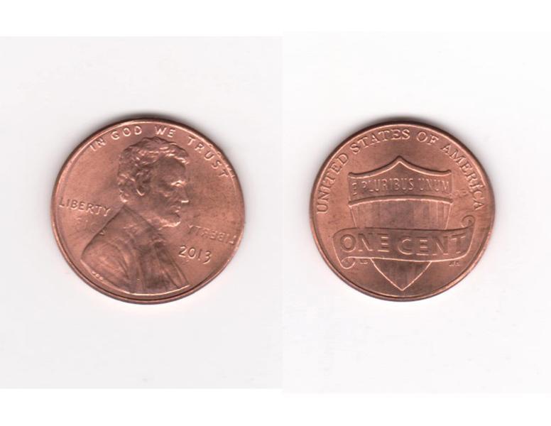 2013 penny with mirror imaging on front, stamping…