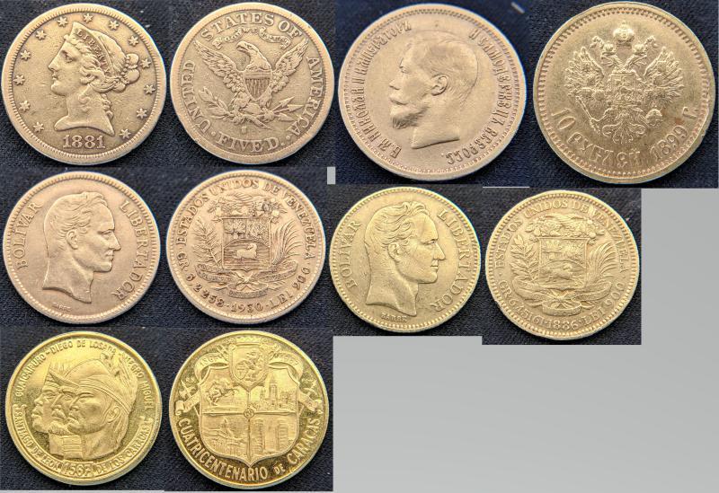 1881 US Five Dollar coin, 1899 Russian coin,…