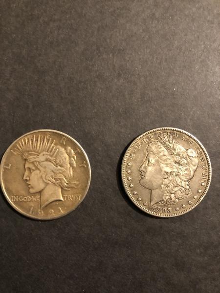 1921 $1 Pearce coin 1903 $1 Morgan coin