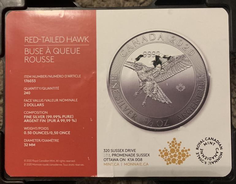 240 Red-Tail Hawk Canadian pure silver coin