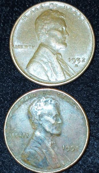 1951 no mint and 1952 D mint mark