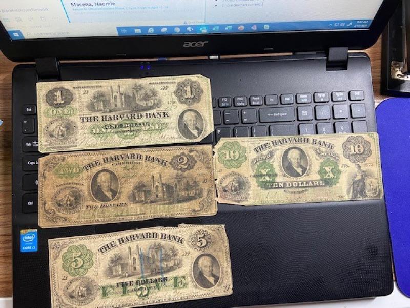Harvard Bank Notes as part of an estate.