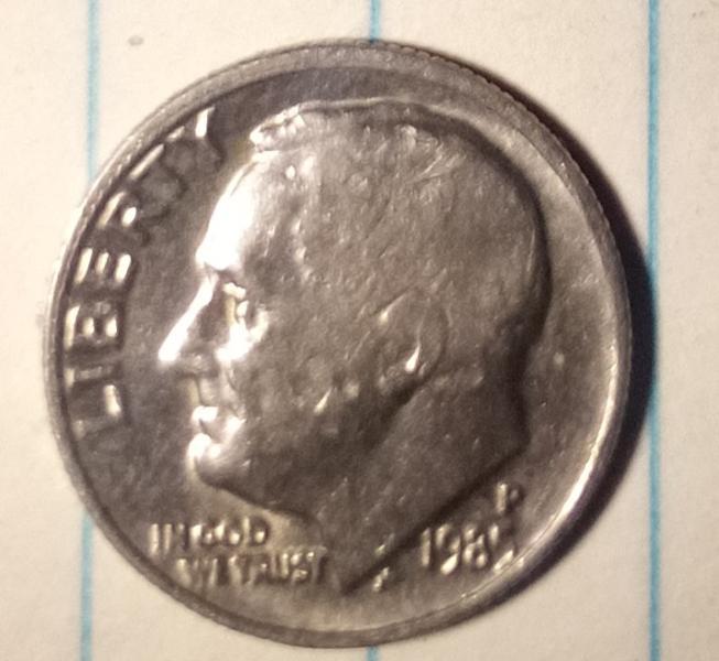 1985 p dime with some kinda smuge or weld spot&hellip;