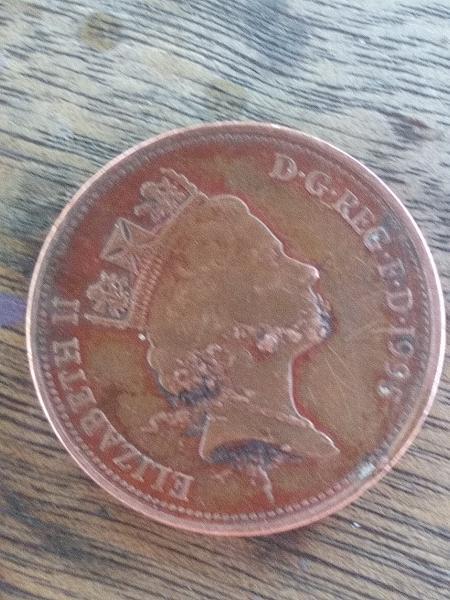 1995 Queen Elizabeth 2 Pence Coin with blobs of metal&hellip;