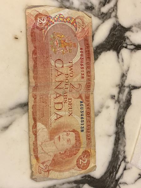 Old Canadian Two Dollar bill