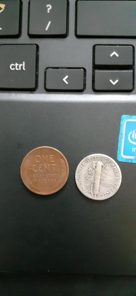 1935 dime and 1945 penny