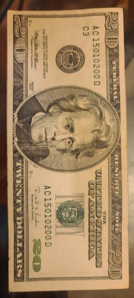 1996 $20 bill with multiple errors