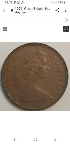 1971 Elizabeth II New pence 2 coin