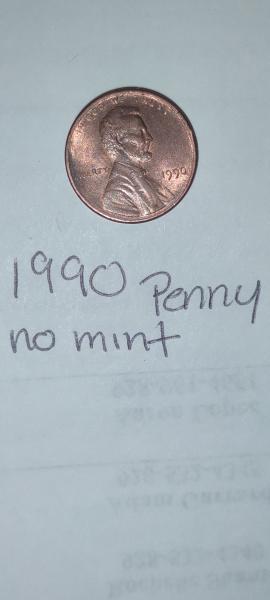 1990 Lincoln penny no mint mark