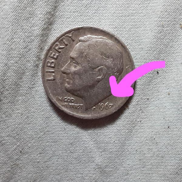 1967 Roosevelt dime, missing portion of the 7 in the&hellip;