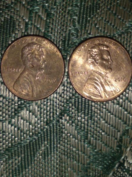 2016 D penny with punch marks on face…