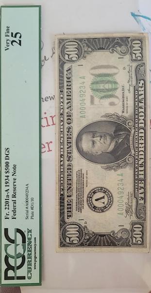 1934A $500 VF25