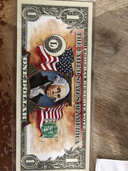 2001 dollar bill in color and a flag&hellip;