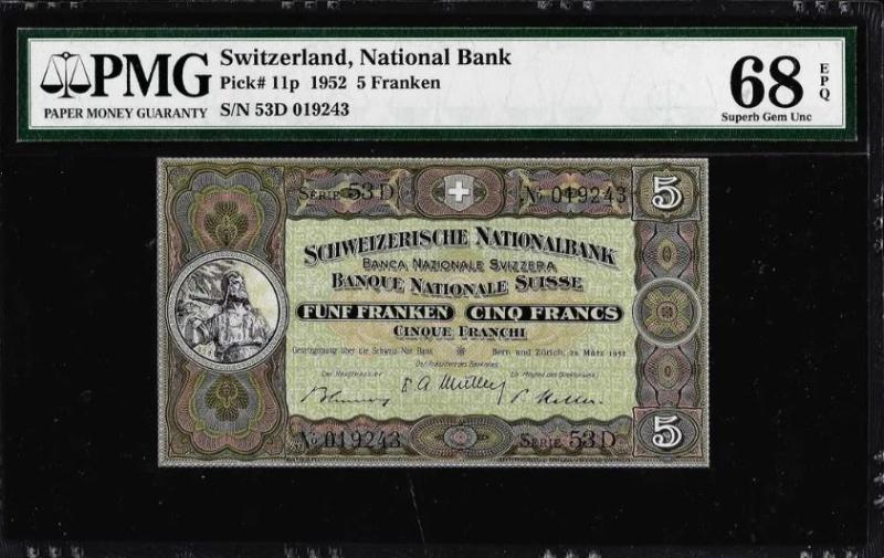 I have a 1952 Switzerland 5 Franken Note Pick# 11p&hellip;