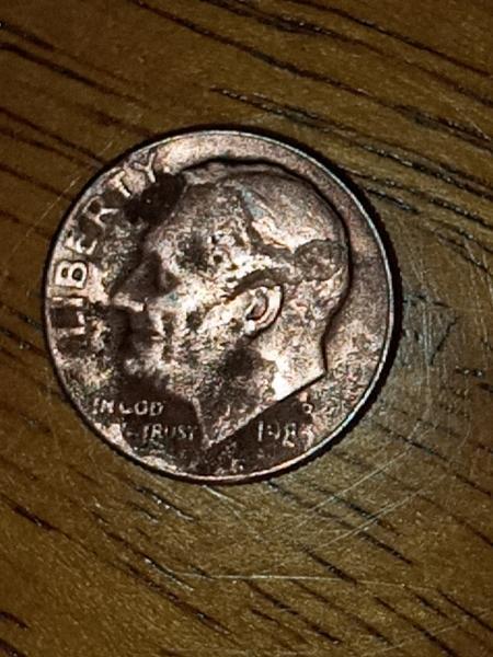 1983 d dime front and back copper colored