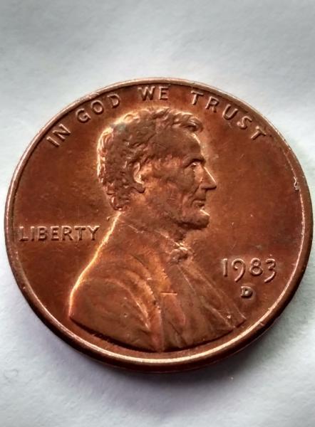1983 D Copper penny.