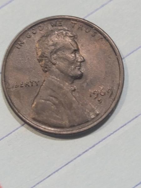 1969 S obverse double dye Lincoln Penny
