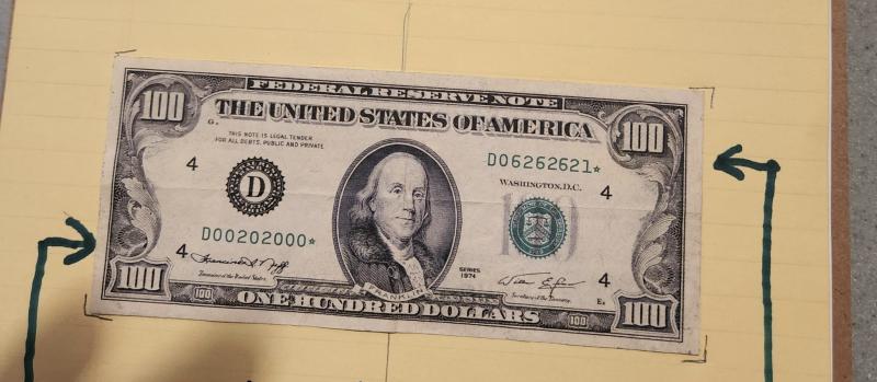 1974 100 dollar bill with federal reserve star…