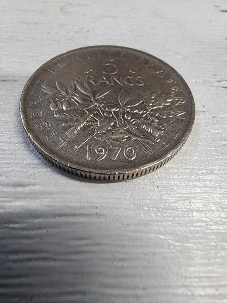 1970 France 5 Francs Coin Transitional Error. Struck on planchet&hellip;
