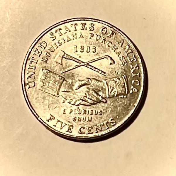 2004 Louisiana Purchase Nickel with shaking hands.