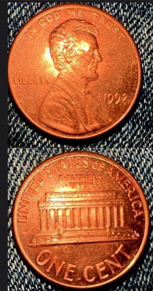 1992 close am Lincoln cent.