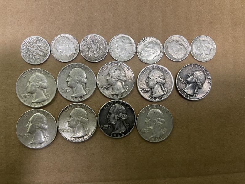 All silver coins with white penny and 1914…