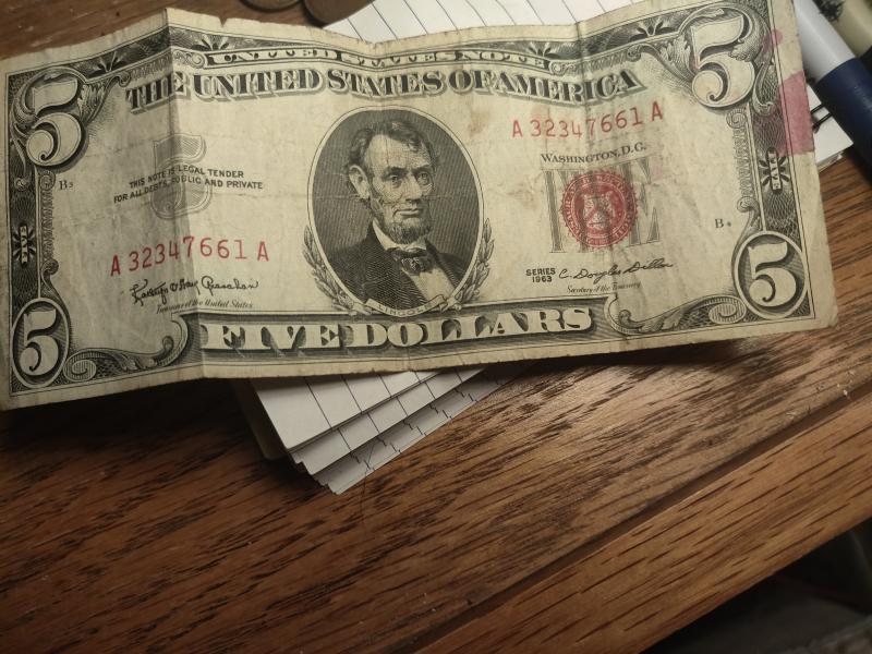red print 5 dollar