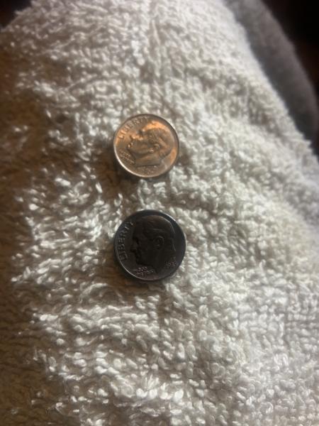 1985 p dime it weighs 2.3 grams it's…