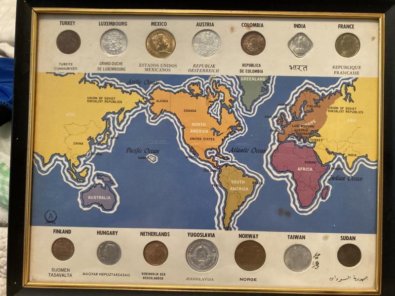 World map with coins