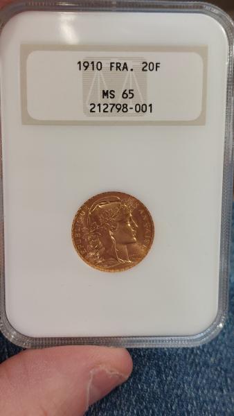 1910 French 20 Franch gold Rooster, mint condition&hellip;