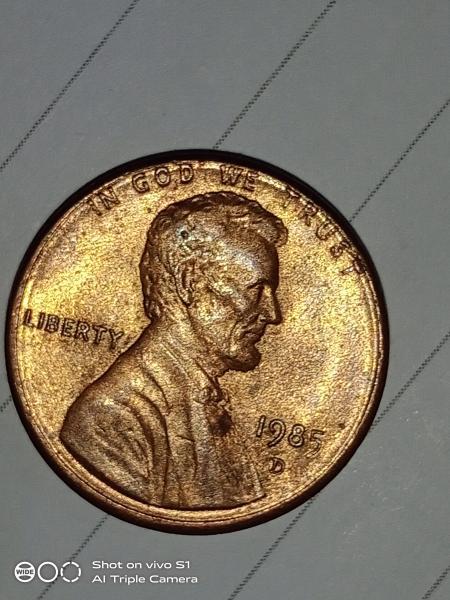 Printing error- God we trust 1985 -D one cent coin
