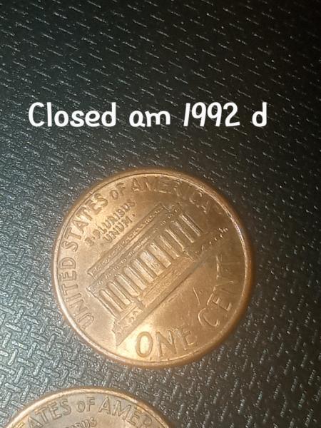 1992 D penny closed am