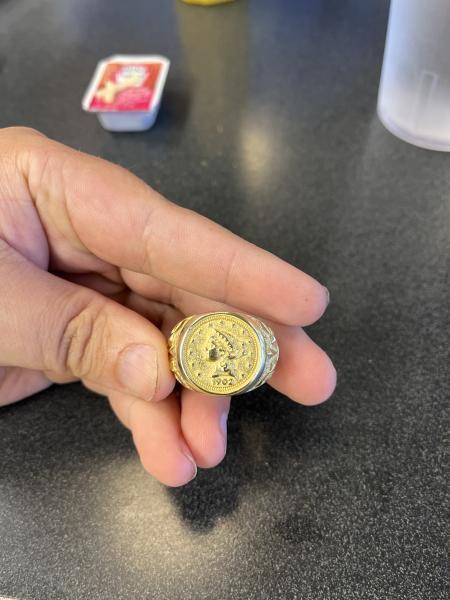18k Gold Mens 21.00mm Coin Ring With A…