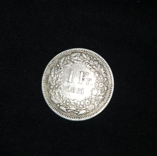 1851 A, Swiss 1 Franc - seated helvetia