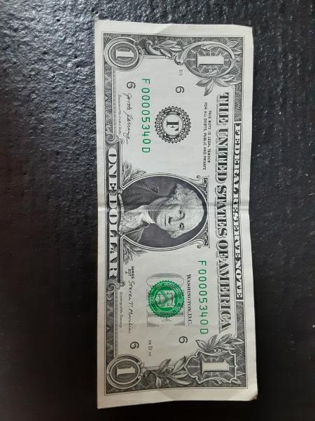 a one dollar bill 2017a with low serial&hellip;