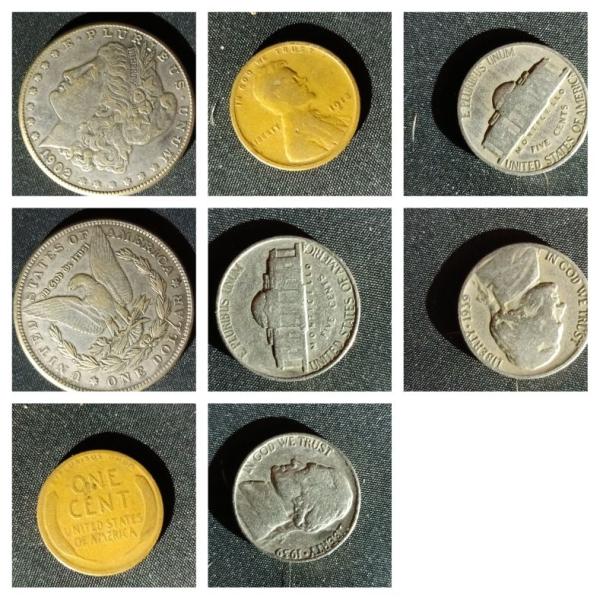 Two 1939 nickels 1902 dollar coin 1918 wheat…