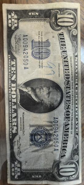 1934 series $10 silver certificate