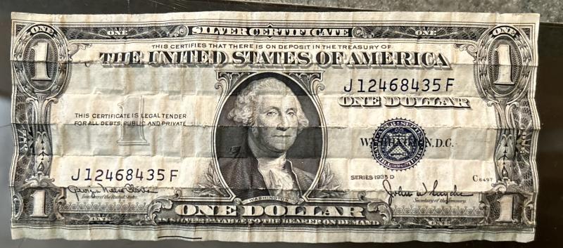 1935 series D “Silver Certificate” 1 dollar bill.…