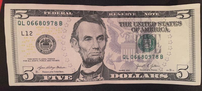 2021 $5 with overprinted serial numbers that you can see&hellip;