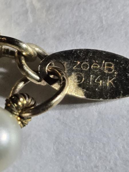 Zoe B pearl and blue phire 14k gold necklace