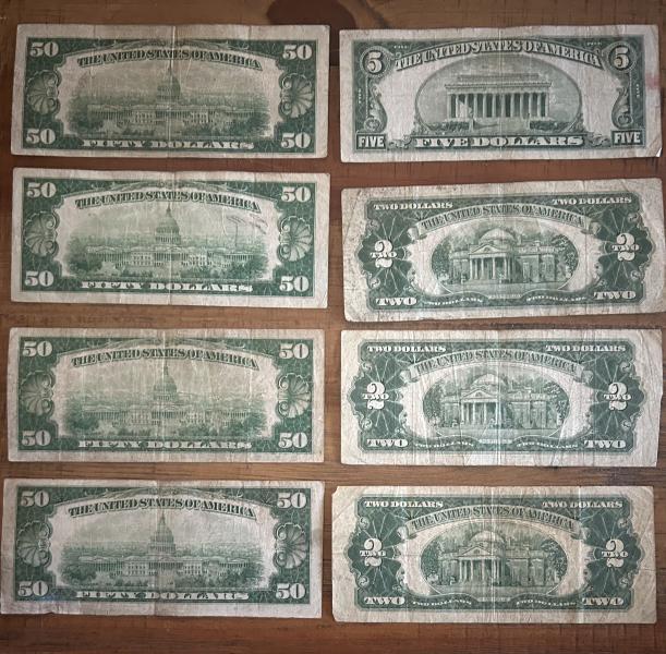 1929 $50 federal reserve notes plus other currency