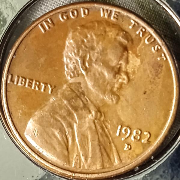 1982 D copper-zinc wheat penny with multiple errors.&hellip;