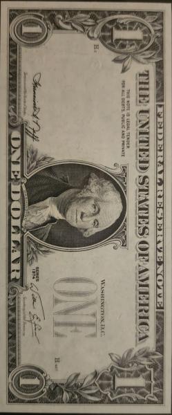 Uncirulated 1974 misprint dollar bill with preceeding and following bills&hellip;