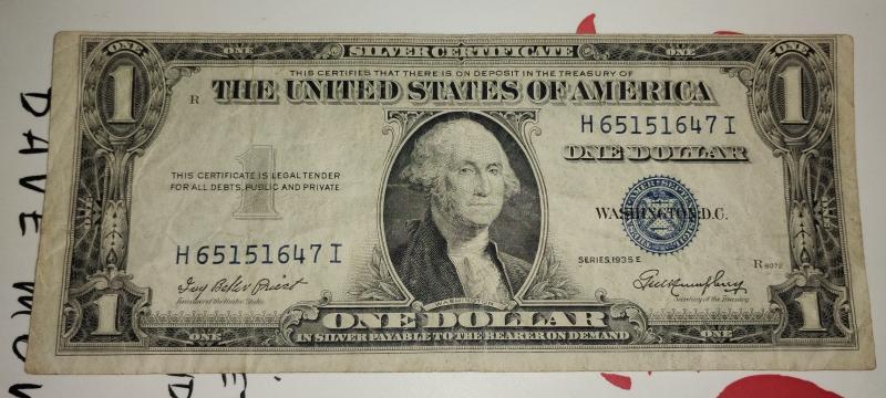 Silver certificate doller series 1935 E miss print