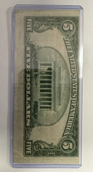 1928C $5 United States Note (Misaligned back print)