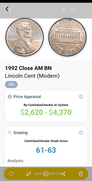 1992 close AM LINCOLN PENNY